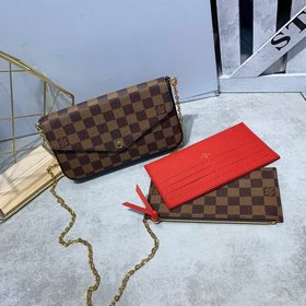 LV Модель M61276 Коричневая клетка Сумка Felicie Элегантная и ро