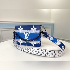 LV Модель M68136 Серебряная застежка, синяя цепочка, сумка-клатч 
