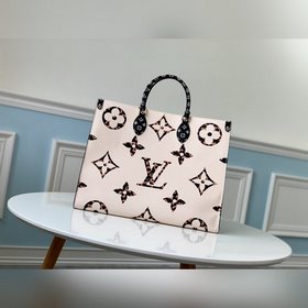 LV Модель M44576 Бело-коричневая сумка ONTHEGO с леопардовым прин