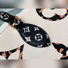 LV Модель M44576 Бело-коричневая сумка ONTHEGO с леопардовым прин