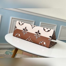LV Модель M44576 Бело-коричневая сумка ONTHEGO с леопардовым прин