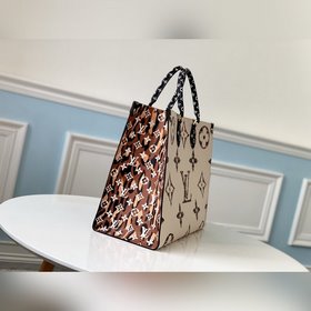 LV Модель M44576 Бело-коричневая сумка ONTHEGO с леопардовым прин