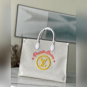 LV Артикул： M20815 Белая кожа, большой размер  Сумка OnTheGo Из