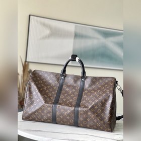 LV Модель： M56714 Черная сумка для путешествий с кожаной отделко