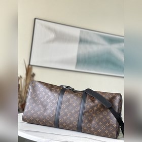 LV Модель： M56714 Черная сумка для путешествий с кожаной отделко
