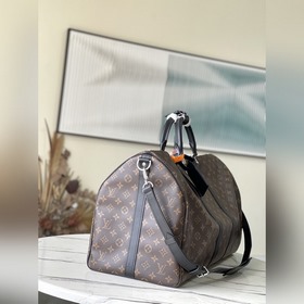 LV Модель： M56714 Черная сумка для путешествий с кожаной отделко