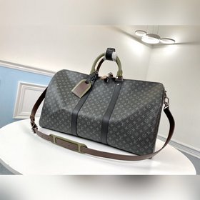 LV Модель M58669 KEEPALL Дорожная сумка с черным цветочным принто