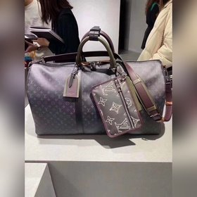 LV Модель M58669 KEEPALL Дорожная сумка с черным цветочным принто