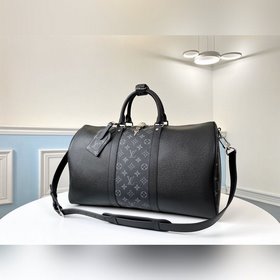 LV модель M30235 черная сумка KEEPALL 45 (с плечевым ремнем) Мягк