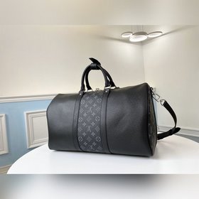 LV модель M30235 черная сумка KEEPALL 45 (с плечевым ремнем) Мягк