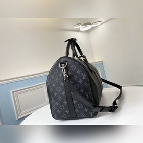 LV модель M30235 черная сумка KEEPALL 45 (с плечевым ремнем) Мягк