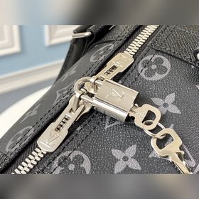 LV модель M30235 черная сумка KEEPALL 45 (с плечевым ремнем) Мягк