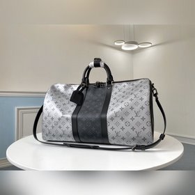 LV Модель M43818 Серебристая с черным KEEPALL 50 дорожная сумка (