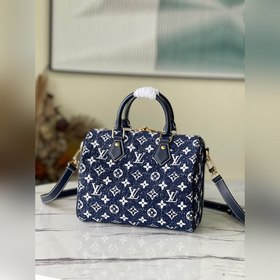 LV Артикул： M59609 Джинсовый синий Speedy 25 Сумка Материал： к