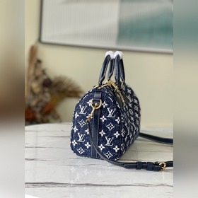 LV Артикул： M59609 Джинсовый синий Speedy 25 Сумка Материал： к