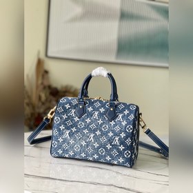 LV Артикул： M59609 Синяя сумка Speedy 25 Джутовый декор и отделк