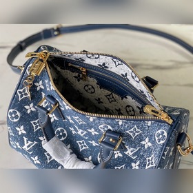 LV Артикул： M59609 Синяя сумка Speedy 25 Джутовый декор и отделк