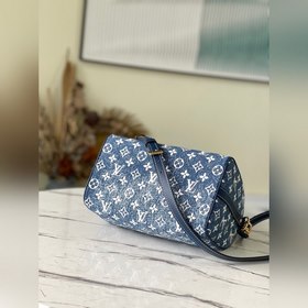 LV Артикул： M59609 Синяя сумка Speedy 25 Джутовый декор и отделк
