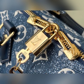 LV Артикул： M59609 Синяя сумка Speedy 25 Джутовый декор и отделк