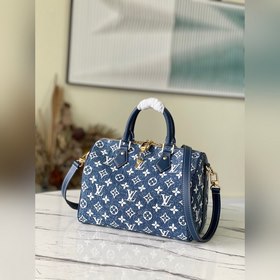 LV Артикул： M59609 Синяя сумка Speedy 25 Джутовый декор и отделк