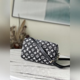 LV Модель： M59609 Черная сумка Speedy 25 Джутовый декор из джинс