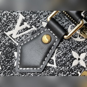 LV Модель： M59609 Черная сумка Speedy 25 Джутовый декор из джинс