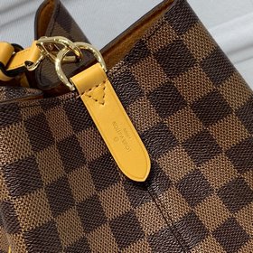 LV  Сумка-бакет Damier Ebène Покрытый слоем ткани Гладкая кожана