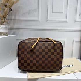 LV  Сумка-бакет Damier Ebène Покрытый слоем ткани Гладкая кожана