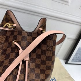 LV Damier Ebène с покрытием из парусины Сумка-бакет с отделкой и