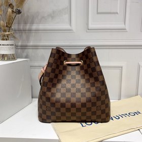LV Damier Ebène с покрытием из парусины Сумка-бакет с отделкой и
