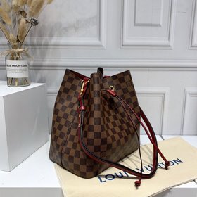 LV Damier Ebène с покрытием из парусины Сумка-бакет с отделкой и