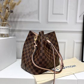LV Damier Ebène с покрытием из парусины Сумка-бакет с отделкой и