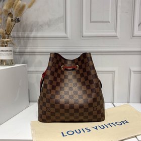 LV Damier Ebène с покрытием из парусины Сумка-бакет с отделкой и