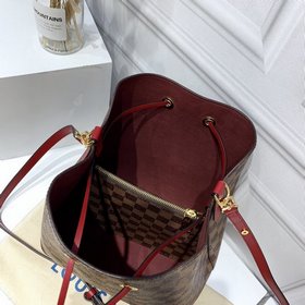 LV Damier Ebène с покрытием из парусины Сумка-бакет с отделкой и