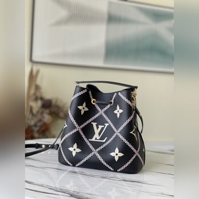 LV Модель： M46023 Черная сумка-бакет из мягкой кожи с принтом, т