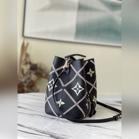 LV Модель： M46023 Черная сумка-бакет из мягкой кожи с принтом, т