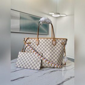 LV Артикул： N50047 Белая сумка для покупок Neverfull Классическа