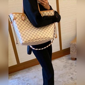 LV Артикул： N50047 Белая сумка для покупок Neverfull Классическа