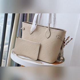 LV модель M45685 Полностью кожаная сумка Neverfull среднего разм