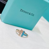 Tiffany Tiffany Несимметричное кольцо с бирюзой и бриллиантами, открытое в форме