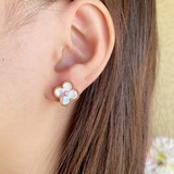 V-Gold-Plated 5240270 VCA Natural Powder Pearl with Diamond Four-Leaf Clover Ear
