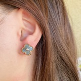 V Gold-plated 5240270 VCA Four-leaf clover natural grey shell earrings with diam