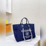 Chanel Новейшая сумка для покупок из хлопка и льна с полосками. Оригинальная тка