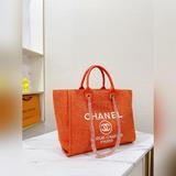 Chanel Новейшая сумка для покупок из хлопка и льна с полосками. Оригинальная тка