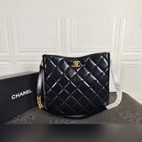 chanel Chanel 22b ретро-сумка в стиле хиппи с ромбовидным узором, черно-золотая,